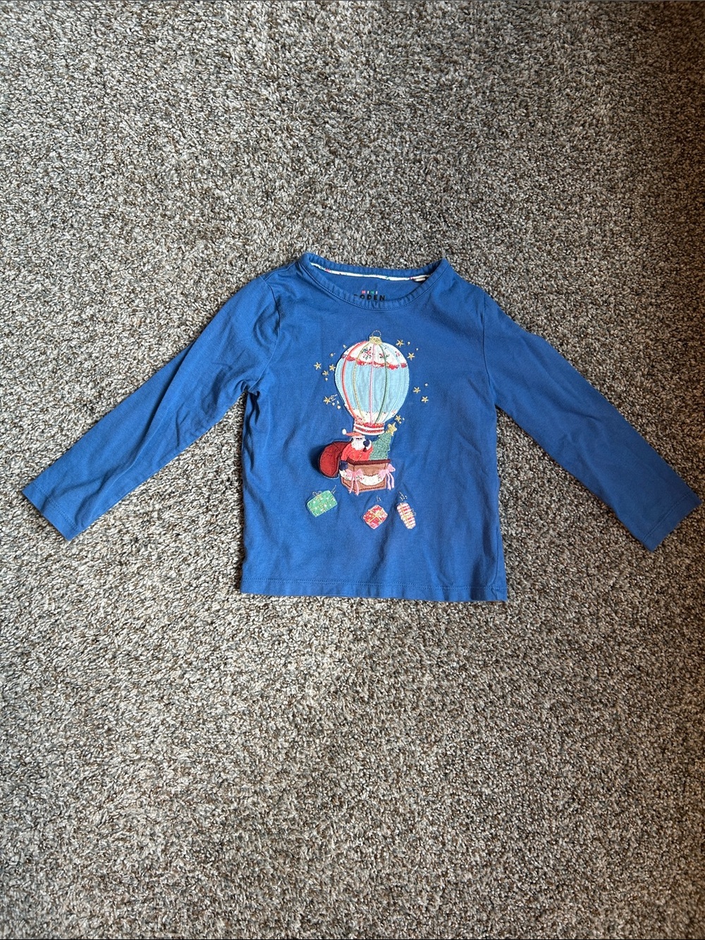 Mini Boden Santa Hot Air Balloon Graphic Blue Long Sleeve Tee